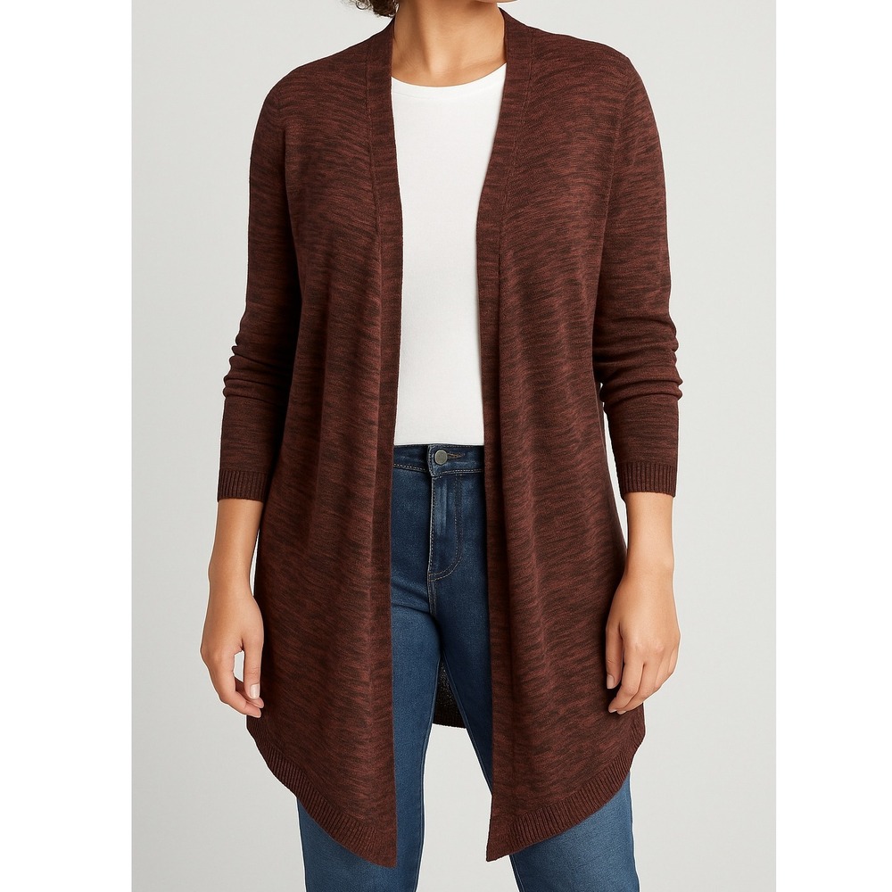 Cardigan Sweater Plus XXL - Long Sleeve Burgundy Heather Knit Women's Open Front